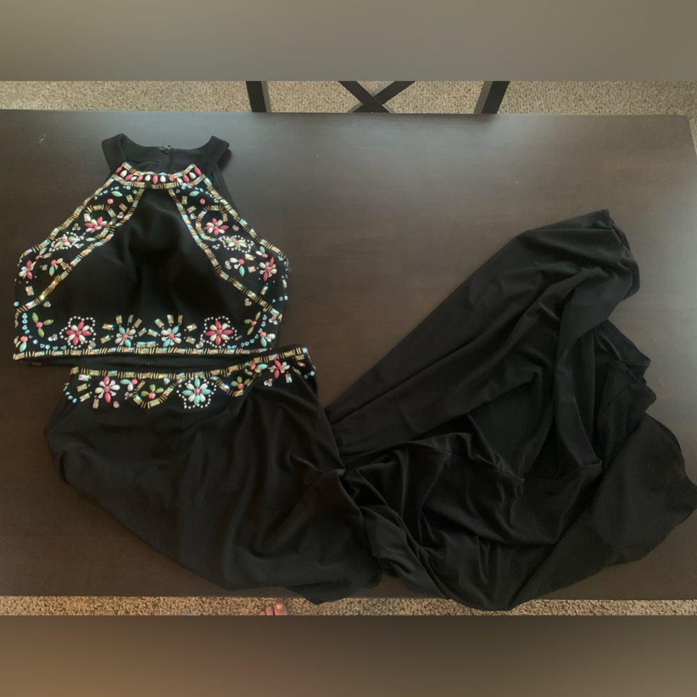 Black Embroidered Two-Piece Dress